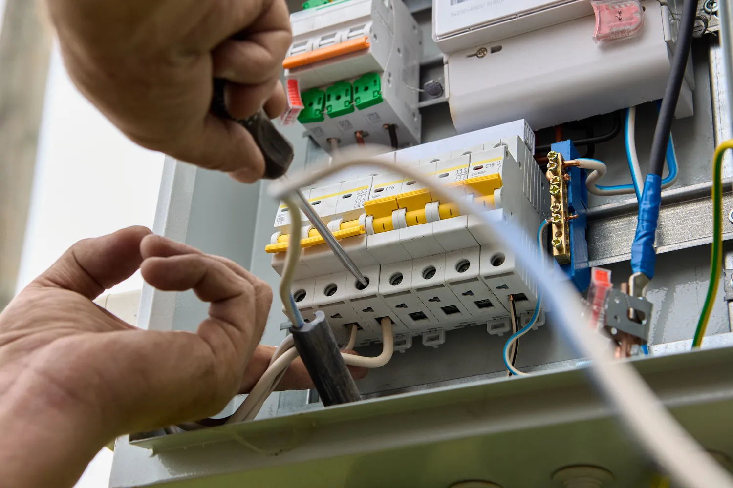 licensed electrician during the electrical panel upgrade